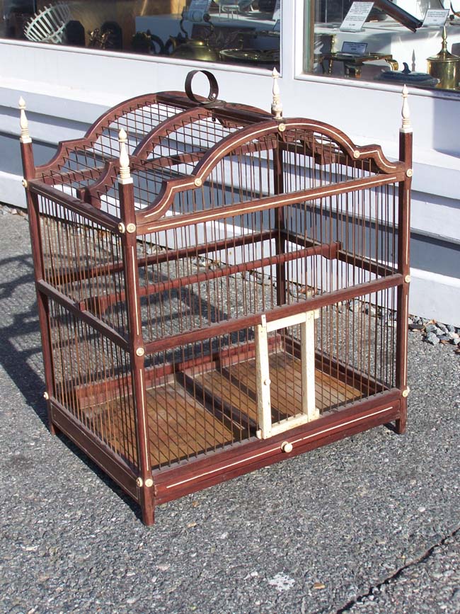 A RARE ANTIQUE SCRIMSHAW 19th century Sailor-Made Whalebone Mounted Mahogany Birdcage — image 2
